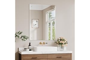 Dripex 60 x 45cm Frameless Rectangle Mirror, Wall Mounted Bathroom Mirror with Bevelled Edge & Pre-Drilled Holes, Horizontal or Vertical Hanging for Dressing Room Bedroom Living Room