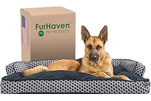 FurHaven Oreiller Confortable pour Chien – Canapé Pelucheux et décoratif avec Housse Amovible et Lavable – Gris Diamant, Jumbo (Taille XL)