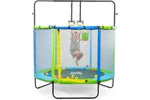 Sulives Toddler Trampoline - 5ft Trampoline for Age 1-8 Kids, Small Indoor/Outdoor Baby Trampoline with Enclosure Net,Basketaball Hoop, Foam Pole Covers, Adjustable Gymnastics Bars,Gift for Chil.