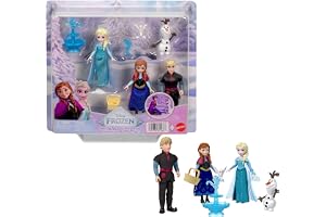 Mattel Disney Frozen Anna, Elsa, Kristoffer & Olaf, 4 små dockor | Innehåller fontän och 3 berättartillbehör, inspirerad av Disneys Frozen-film, JJP89
