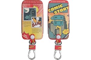 kwmobile Pokrowiec na klucze kompatybilny z kluczem samochodowym Renault z 4 przyciskami (tylko Keyless Go) - sztuczna skóra - komiksowa historia czerwony/niebieski/żółty