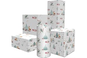 RUSTIC ROBIN Christmas Wrapping Paper Sheets x10 Gift Tags (5 Designs 2 of Each) Xmas Wrap for Christmas Gifts & Xmas Presents for Baby, Kids Adults 50cmx70cm (Xmas Woodland Animals)