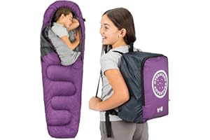 TRAIL OUTDOOR LEISURE Trail Saco de Dormir Niños Overnight Adventure Estilo Momia – Saco de Dormir Ligero para 3 Estaciones 300gsm – Saco de Dormir Niño o Niña con Bolsa Mochila