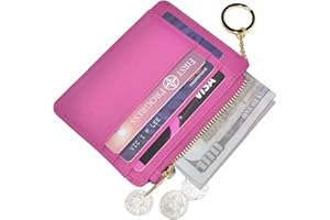 ehsbuy Porta Carte Credito Sottile Portatessere per Donna Ragazza Bimba, Portamonete con Cerniera Portachiavi, Portafoglio Donna Piccolo Pelle (Rosa a tratteggio incrociato)