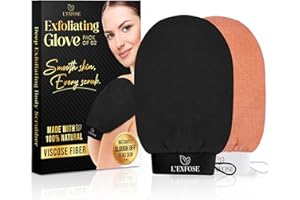 L'Exfose Moroccan Kessa Exfoliating Glove 2pc - Korean Exfoliating Mitt for Body Ideal for Dead Skin Remover, Keratosis Pilaris & Self-Tanning to Improve Skin Tone Made with 100% Natural Viscose