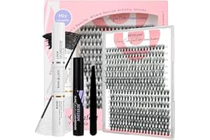 BEYELIAN Zestaw do przedłużania rzęs, 280 szt., D Curl, klastry, klastry rzęs, naturalny wygląd, przedłużenie rzęs (30+40D)