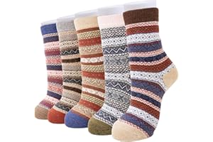 RnCop 5 Pairs Women Winter Socks, Thick Warm Thermal Wool Knitting Ladies Socks, Colourful and Quality Gifts for Women