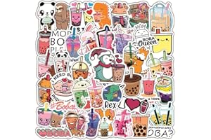 FOCRI 50 adesivi a forma di cartone animato, alla moda Summer Bubble Milk Tea Flavored Drink Animal Sticker Pack, Cute Vinyl Waterproof Decals for Kids Teens, Party Favors for Water Bottle Laptop Phone