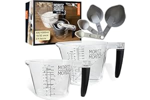 Moritz & Moritz Misurini 1 l e 0,5 l – Set di misurini a tazza e a cucchiaio lavabili in lavastoviglie – Per cucinare con i bambini