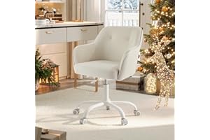 SONGMICS Office Chair, Swivel Desk Chair, for Makeup Vanity, Adjustable Height, Armrests, 110 kg Load, Corduroy Fabric, Home Office, Study, Bedroom, Sand Beige OBG019LZ02