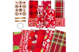 Zindoo Papel de - 70x50cm (6 Hojas) - Navidad-Rojo - Copo de Nieve - Occasión: Navidad - Tamaño: 70x50cm (6 Hojas)