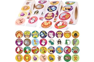RICKMASK 2000 Stück Motivationsaufkleber für Kinder,4 Rollen Selbstklebende Tier Belohnungsaufkleber,Lehrer Belohnungssticker,Runde Belobigung Sticker für Schule Klassenzimmer