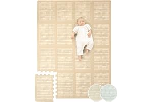 HAKUNA MATTE Elegancki dywan do puzzli dla niemowląt 1,7 x 1,2 m Hygge Sand - 16 płytek XL z krawędziami, gruby i miękki, bez szkodliwych substancji, bezwonny, łatwy w pielęgnacji, opakowanie bez plastiku.