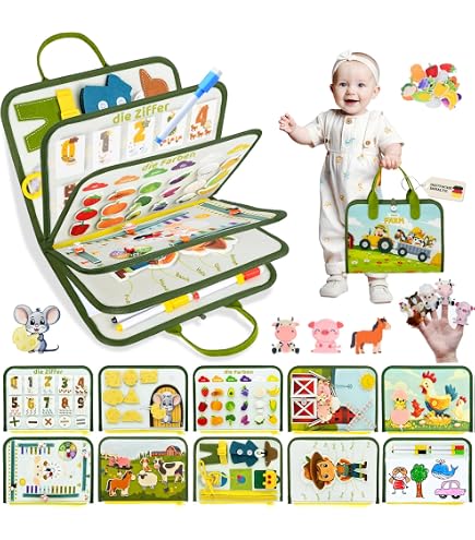 Goujfol Montessori Activity Board – 5-seitiges Busy Board Mit Schnürsenkeln, Reißverschlüssen & Knöpfen (28 X 22 Cm)