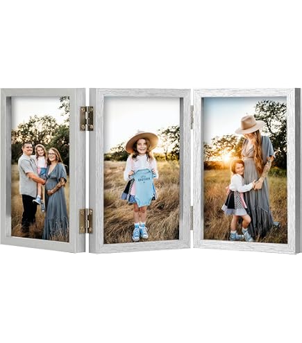 Cornice Doppia Pieghevole Per Foto 10x15 Cm | Effetto Legno E Vetro Plexiglass, Oro, Supporto Verticale