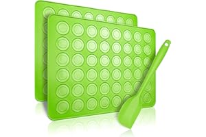 Belmalia 2x Tapis de Cuisson pour Macarons en Silicone pour Macarons sans défaut | Moule en Silicone Antiadhésif + Spatule | Vert