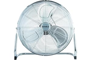 Senelux Floor Fan - Chrome Gym Fan - Electric Portable Cooling Fan for Home/Gym/Office Use - 3 Speed Settings with Tilting Feature - High Velocity Cold Air Circulator