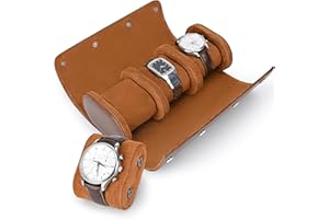 Jucreevii Boîte à Montres 3 Fentes Montre Rouleau Étui de Voyage Homme Pu Leather Rangement pour Montres Portable Affichage Organisateur Stockage avec Oreiller Amovible Étui de Montre, Marron