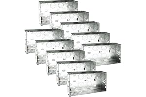 BRITE-R 10x Pack 2 Gang Double 35mm Metal Back Box Electrical Socket Switch Recessed Wall Pattress 2G Flush Mount BS EN 60670 5733 UK Standard Brass Earth Screw Galvanised Steel - 10 Pack Multi-Buy