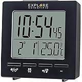 Explore Scientific RDC1005 Orologio radiocontrollato da viaggio, Doppio allarme, Snooze, Calendario, Nero