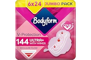 Bodyform Ultra Normal Sanitary Towels with Wings, 144 (24 x 6 Packs) Period Pads, SecureFit Leakage Protection, Ultra-Breathable Top Layer