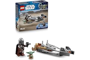 LEGO Star Wars 75436 The Mandalorian and Grogu's Speederbike – Building Kit for Kids with Grogu Figure and Din Djarin Minifigure with Blaster – Small Birthday Gift for Boys from 6 Years and Fans
