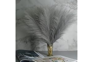 VOKENFORU 6 Pcs Gray Artificial Pampas Grass 18''Natural Artificial Pampas Grass Fluffy Pampas Grass Plants Short Pompass Grass Branches for Wedding Home Christmas Decorations Centrepiece Flower Arrangement