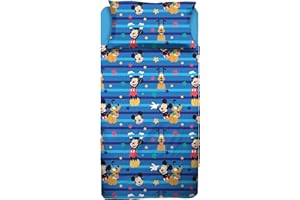 HERMET Mickey Mouse, Single Bed Sheet, Bed Set, Top Sheet, Fitted Sheet, Pillowcase, Blue, Disney, 100% Cotton, Official Product