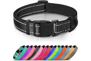 Joytale Collar Perro Reflectante,Nylon Collar Acolchado con Neopreno,Ajustable para Perros Extra Grande,45-70cm,Negro