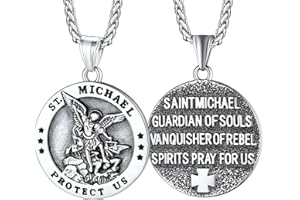 FaithHeart Collier Homme Médaille Archange Michael Collier Saint Michel Pendentif St Michel Ange GardienAcier Inoxydable/Or/Noir avec Chaîne 55+5cm