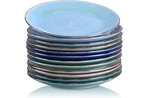 vancasso, Série Bonita, Assiette Plate à Dîner, 12 Pièces, Grande Assiette en Céramique, 26.7cm, Style Minimaliste Multicoloré-Bleu Dégradé