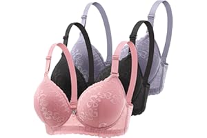 CSKJ 3er Pack Klassische Spitzen BHS Damen mit Bügel Sport Push Up BH mit Verstellbarem Bustier Komfort Nahtlos BH Set Gepolstert Frauen Sexy Trainings-BH Schlaf BH für Alltag Yoga Fitness Outdoor