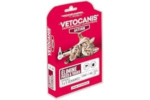 Vetocanis | Pipette chat Anti Puces et Tiques | Traitement et Protection Antiparasitaire Chat | Efficace 15 Semaines | Pour Chat de plus de 1 kg | Pack de 3 pipettes