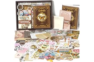 YumSur Scrapbook Zubehör Set,Scrapbooking Papier Ästhetisches mit A6 Raster Notizbuch, Scrapbooking Aufkleber, Dekoratives Schreibpapier, DIY Geschenk für Mädchen Damen Grußkarten (Brown Butterfly)
