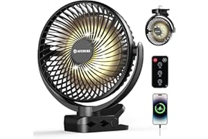 Ateroll Ventilatore Portatile da 10000mAh con Telecomando,Ventilatore Portatile USB Ricaricabile a 3 Velocità con Timer e Luci LED,Ventilatore da tavolo da 8” con Rotazione di 360° per Casa,Ufficio