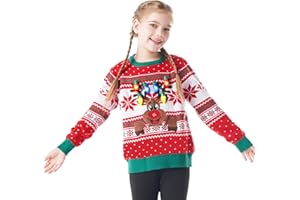 Giggling Getup Dziecięcy sweter bożonarodzeniowy LED Light Up Renifer Brzydki