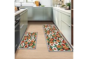 MIQEBX 2 Pcs Kitchen Rugs and Mats, Anti Fatigue Kitchen Rug Sets,Comfort Floor Mats Washable Non Slip Kitchen Rug Runner for Office Sink Laundry (Flowers D, 43x150cm+43x75cm)