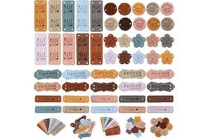 SZEBISOA 50 Handmade Label zum Annähen in 5 Designs – Labels zum Annähen aus PU-Leder, Label Nähen & Label Handmade für Kleidung, Taschen, Strick- & Häkelprojekte, Handmade with Love