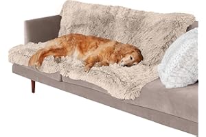 Furhaven XL Waterproof Calming Plush Long Faux Fur & Velvet Dog Blanket, Washable - Taupe, Extra Large