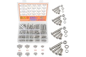HVDHYY 680Stück Schrauben Set M3 M4 M5 M6 Zylinderschrauben mit Innensechskant Edelstahl-Sechskopf Maschinenschrauben, Unterlegscheiben, Muttern Sortiment Kit Senkkopf mit Aufbewahrungsbox
