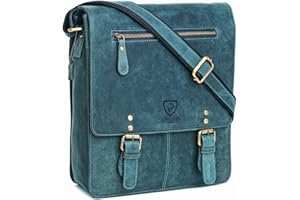 J. Wilson London 100% Pure Genuine Real Vintage Hunter Leather Handmade Mens Women Leather Flapover Everyday Crossover Shoulder Work iPad Messenger Bag