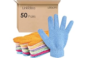 Linkidea 50 Pairs Double Sided Exfoliating Gloves Bulk Pack, Wholesale Multi-Pack Bathing Gloves, Body Scrub Mitts for Beauty Spa, Massage Skin, Shower, Dead Skin Cell Remove (10 Colors)