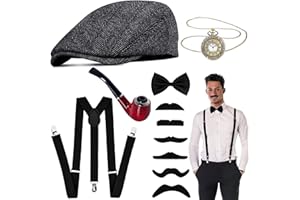 Goenb 1920s Mens Costume Accessories, 1920s Accessories with Hat Suspenders Pocket Watch Gangster Roaring Accessories for Men Adult for Gatsby Cosplay