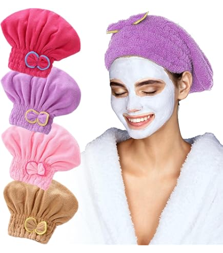 Turbanti Asciugacapelli In Microfibra - 3 Pezzi, Pile Corallino, Asciugatura Rapida, Con Bottoni - Foto 2