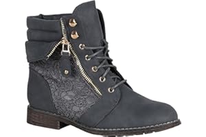 stiefelparadies Damen Stiefeletten Worker Boots Übergrößen Flandell