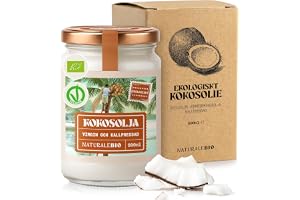 NaturaleBio Ekologisk Virgin Kokosolja Kallpressad Oraffinerad | 500 ml. Rå oraffinerad kokosolja från Sri Lanka för matlagning, bakning, kök och skönhetsrutiner.