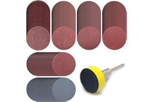 LECHENGJIA Lot de 120 disques abrasifs de 25 mm avec tige de 3,2 mm pour Dremel et la plupart des outils rotatifs, papier de grain 100/180/240/400/1500/3000