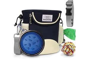 Baodan Dog Treat Pouch Bag for Dog Training, Dog Walking Bag with Poop Bag Holder, Collapsible Bowl & Dog Rope Toy, Dog Bag for Walking and Training