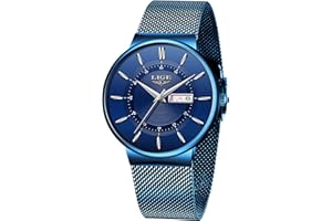 LIGE Men's Watches Black Ultra Thin Minimalist Fashion Wristwatches for Men Business Dress Waterproof Casual Watch for Man with Stainless Steel Mesh Watch