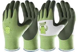 COOLJOB Guanti da giardinaggio per bambini dai 9 ai 12 anni, 2 paia di guanti da lavoro in poliestere riciclato con rivestimento in gomma, verde e bianco, 2 paia S